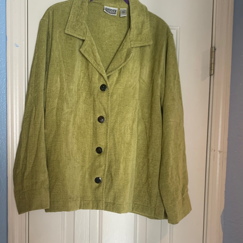 Chico's Light Olive, velvety feel Button-Up Blazer